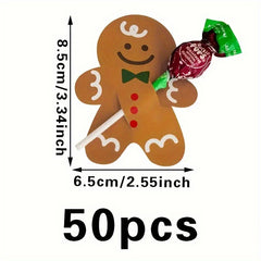50pcs Christmas Gingerbread Man Lollipop Decoration Cards DIY Party Paper Card