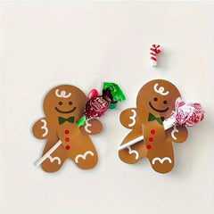 50pcs Christmas Gingerbread Man Lollipop Decoration Cards DIY Party Paper Card