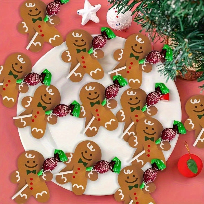 50pcs Christmas Gingerbread Man Lollipop Decoration Cards DIY Party Paper Card