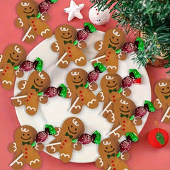 50pcs Christmas Gingerbread Man Lollipop Decoration Cards DIY Party Paper Card