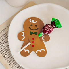 50pcs Christmas Gingerbread Man Lollipop Decoration Cards DIY Party Paper Card
