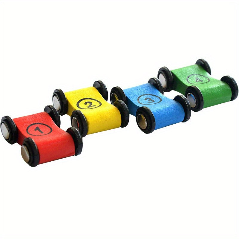 Inertial Mini Race Car Set Wooden Four Wheel Track Glide Cars