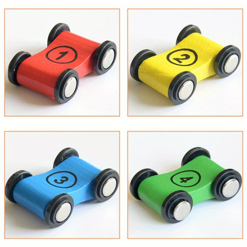 Inertial Mini Race Car Set Wooden Four Wheel Track Glide Cars