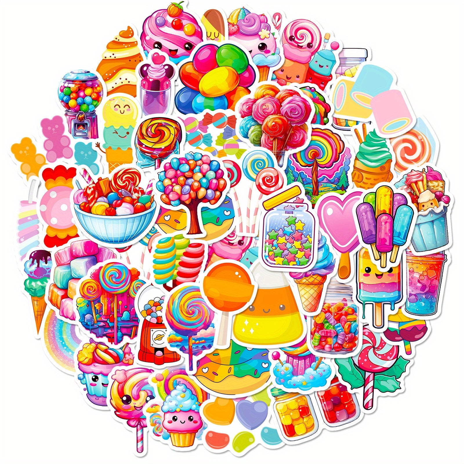 50pcs Colorful Candy Lollipop Vinyl Stickers for Skateboards Mobile Phones Cars