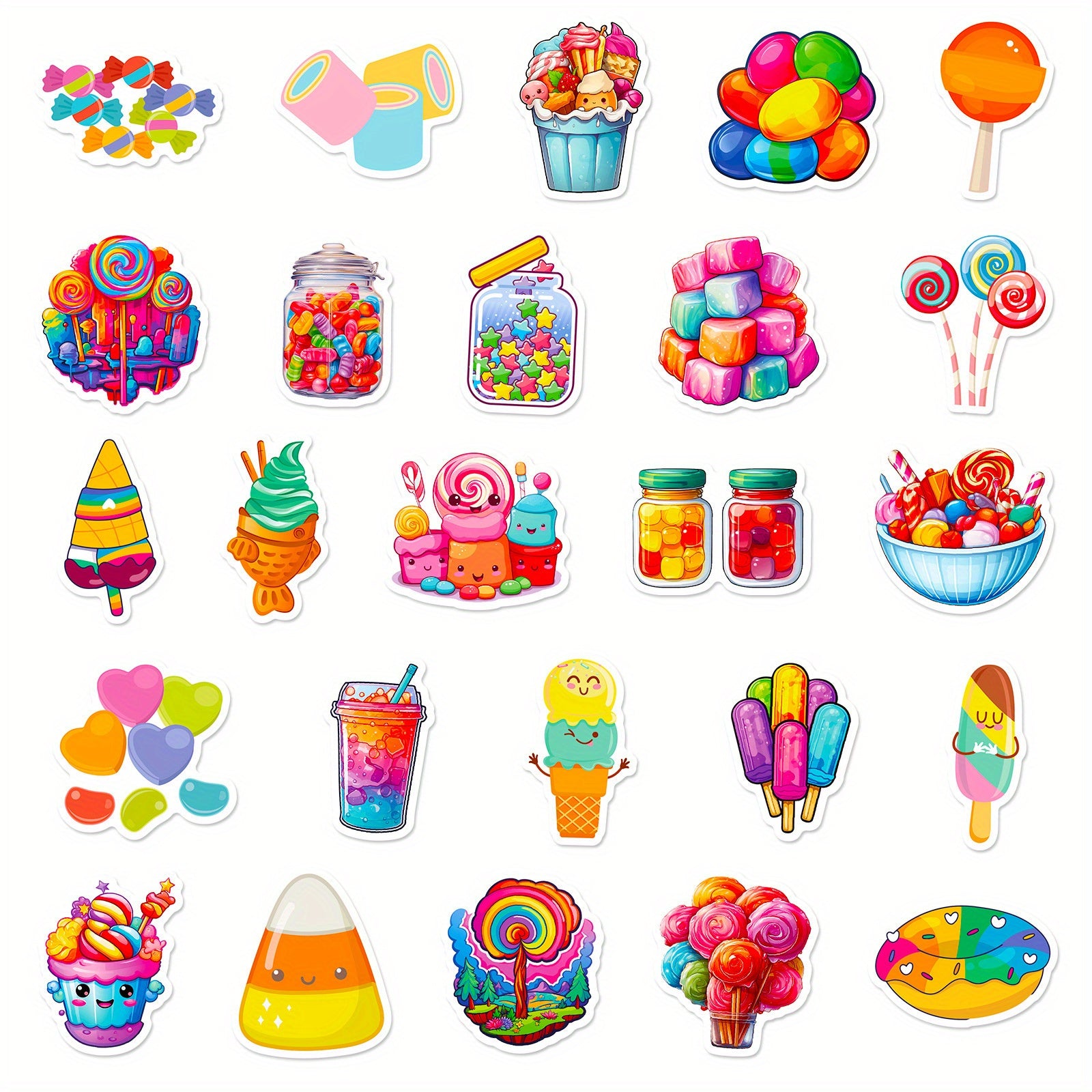 50pcs Colorful Candy Lollipop Vinyl Stickers for Skateboards Mobile Phones Cars