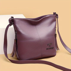 Vegan Leather Bucket Bag Durable Stitching Crossbody Style Solid Shoulder Purse