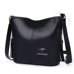 Vegan Leather Bucket Bag Durable Stitching Crossbody Style Solid Shoulder Purse