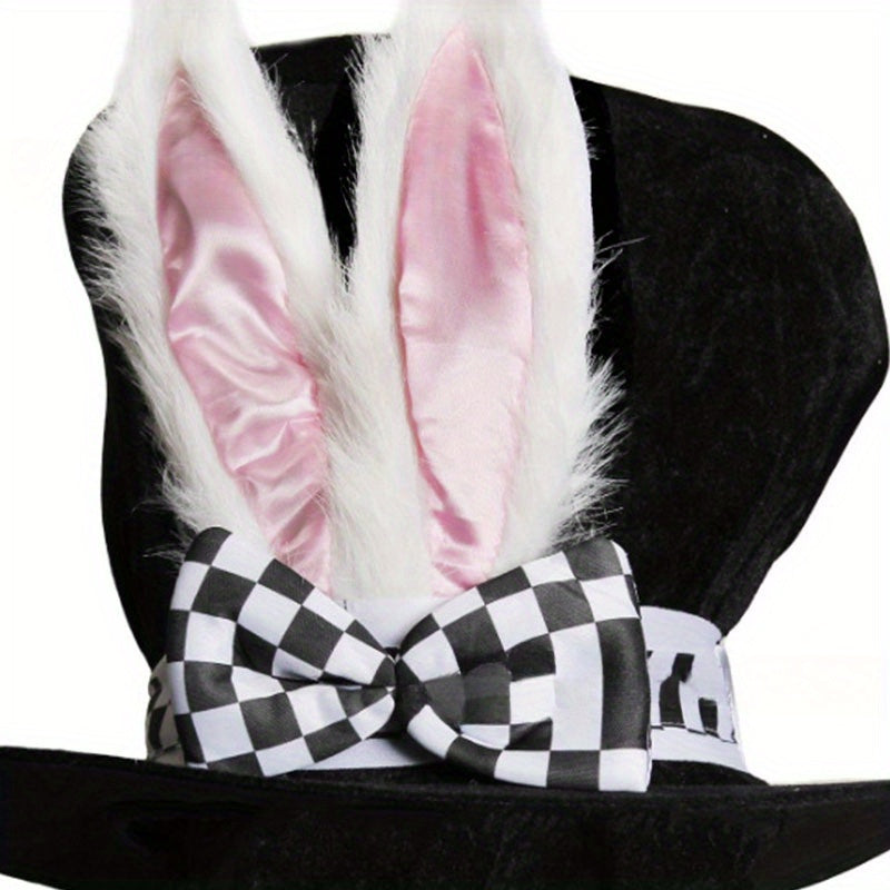 Funny Easter Rabbit Top Hat Fluffy Bunny Ears & Bow Decor Halloween Christmas