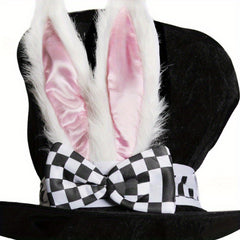 Funny Easter Rabbit Top Hat Fluffy Bunny Ears & Bow Decor Halloween Christmas