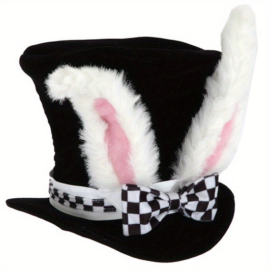 Funny Easter Rabbit Top Hat Fluffy Bunny Ears & Bow Decor Halloween Christmas