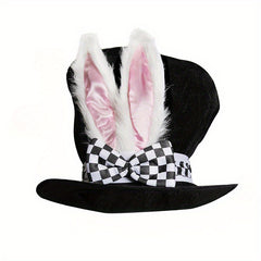 Funny Easter Rabbit Top Hat Fluffy Bunny Ears & Bow Decor Halloween Christmas