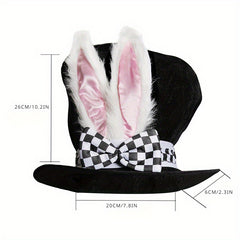 Funny Easter Rabbit Top Hat Fluffy Bunny Ears & Bow Decor Halloween Christmas