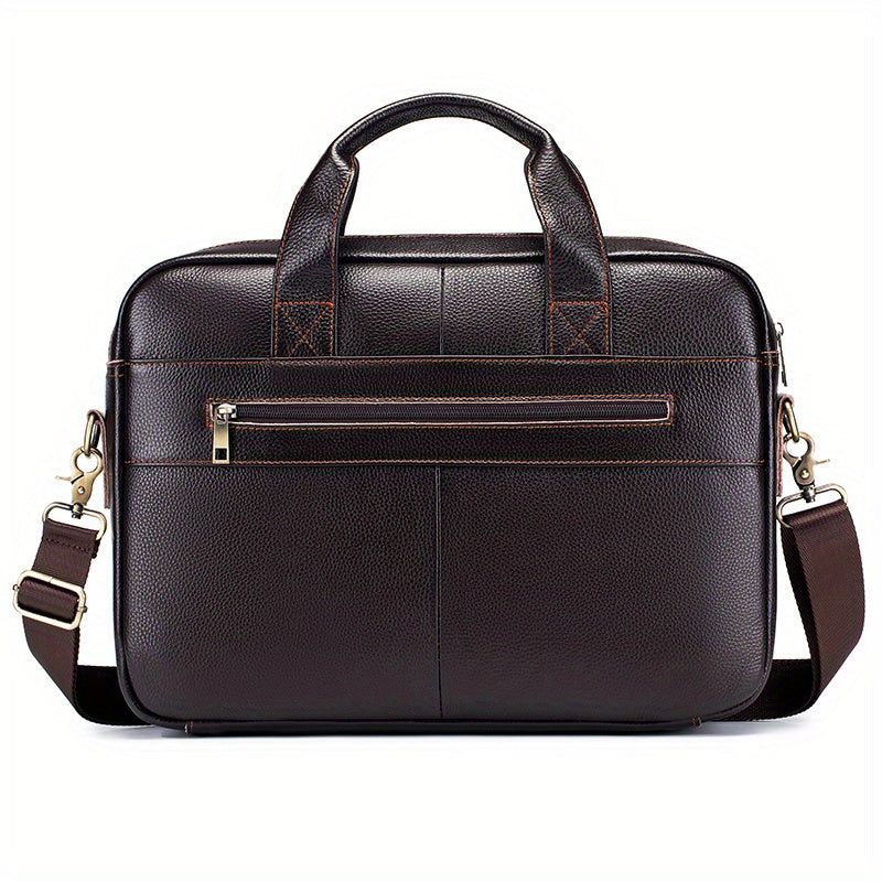 Men's Leather Briefcase Business Handbag For 15 inch Laptop Travel Shoulder Bag