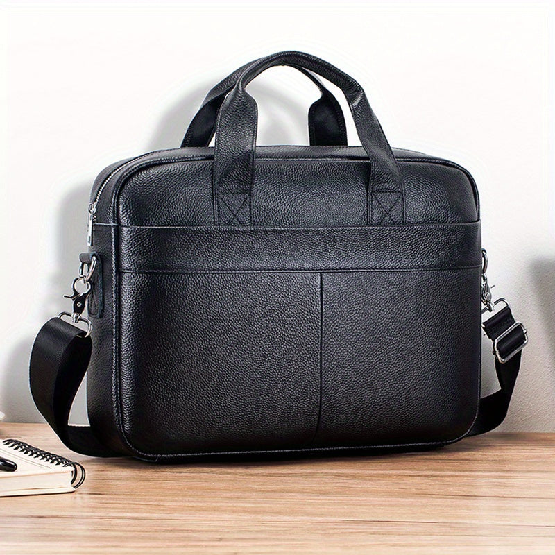 Men's Leather Briefcase Business Handbag For 15 inch Laptop Travel Shoulder Bag