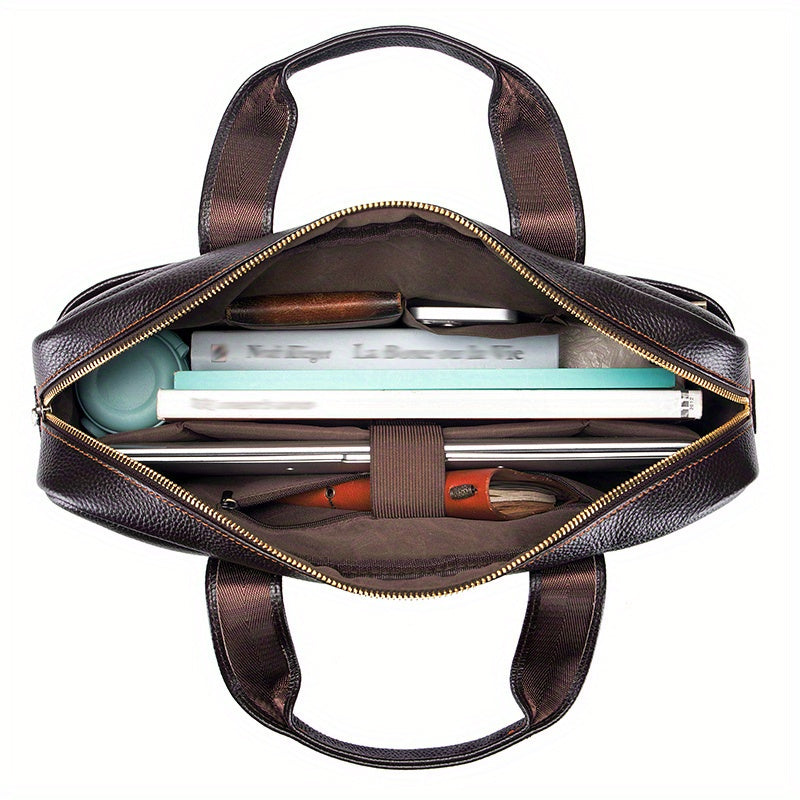 Men's Leather Briefcase Business Handbag For 15 inch Laptop Travel Shoulder Bag