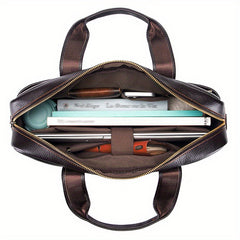 Men's Leather Briefcase Business Handbag For 15 inch Laptop Travel Shoulder Bag