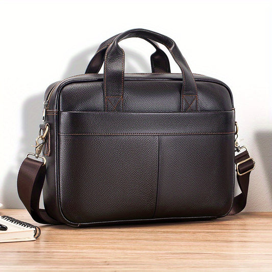 Men's Leather Briefcase Business Handbag For 15 inch Laptop Travel Shoulder Bag