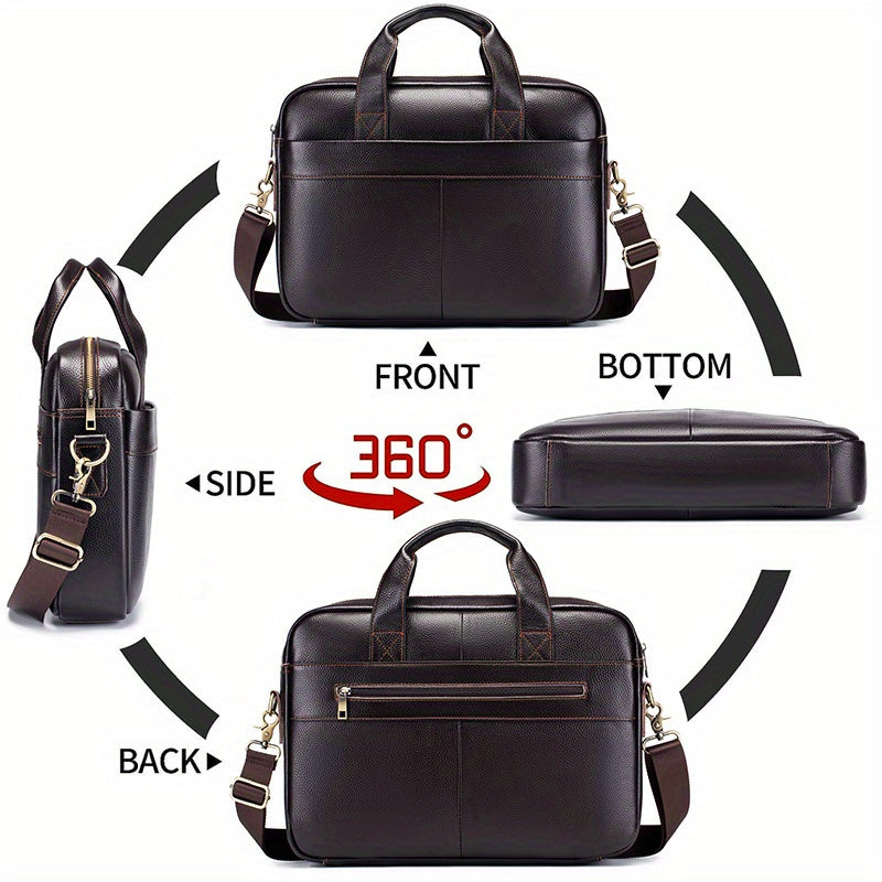 Men's Leather Briefcase Business Handbag For 15 inch Laptop Travel Shoulder Bag
