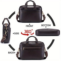 Men's Leather Briefcase Business Handbag For 15 inch Laptop Travel Shoulder Bag