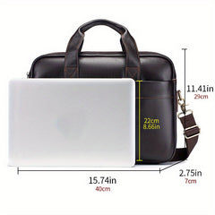 Men's Leather Briefcase Business Handbag For 15 inch Laptop Travel Shoulder Bag