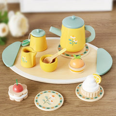 Wooden Afternoon Tea Dessert Set Toy 13pcs Pretend Play Kitchen Accessories