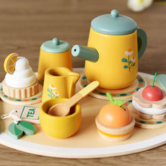 Wooden Afternoon Tea Dessert Set Toy 13pcs Pretend Play Kitchen Accessories