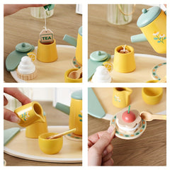 Wooden Afternoon Tea Dessert Set Toy 13pcs Pretend Play Kitchen Accessories