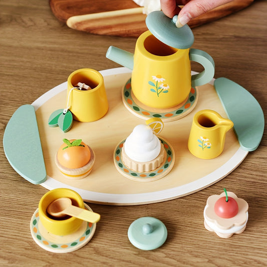 Wooden Afternoon Tea Dessert Set Toy 13pcs Pretend Play Kitchen Accessories