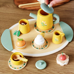 Wooden Afternoon Tea Dessert Set Toy 13pcs Pretend Play Kitchen Accessories