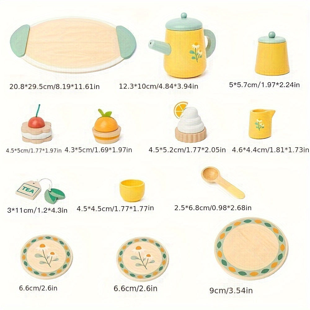 Wooden Afternoon Tea Dessert Set Toy 13pcs Pretend Play Kitchen Accessories