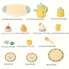 Wooden Afternoon Tea Dessert Set Toy 13pcs Pretend Play Kitchen Accessories