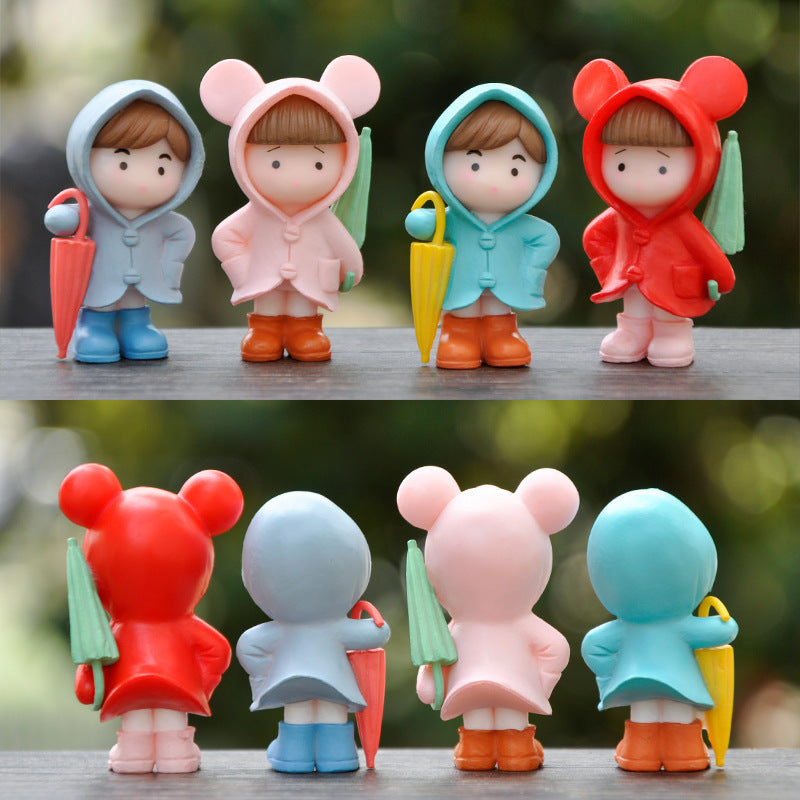 Girl Cartoon Raincoat Micro Landscape Decor