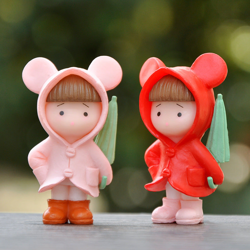 Girl Cartoon Raincoat Micro Landscape Decor