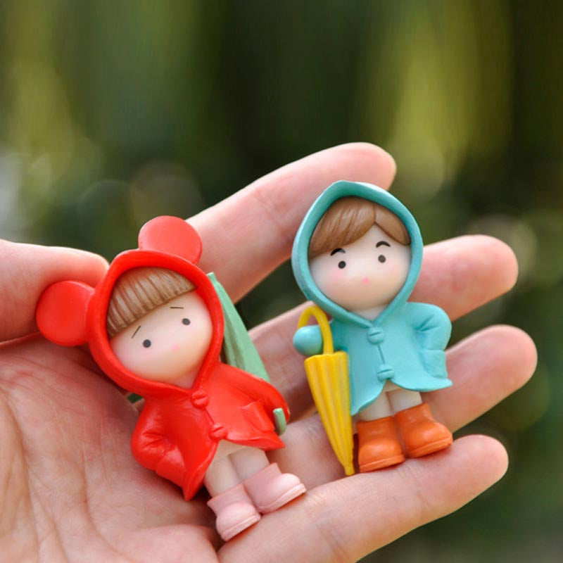 Girl Cartoon Raincoat Micro Landscape Decor