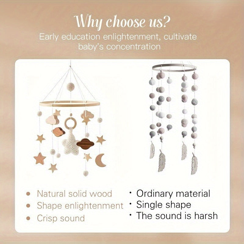 Wooden Stars Rattles Bed Bell Hand Crochet for Crib Stroller