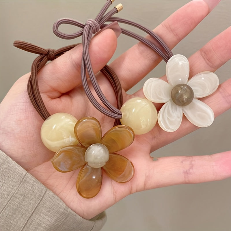 Retro Flower Hair Ties - Set of 3 - Sweet Designs for Women and Girls