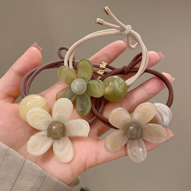 Retro Flower Hair Ties - Set of 3 - Sweet Designs for Women and Girls