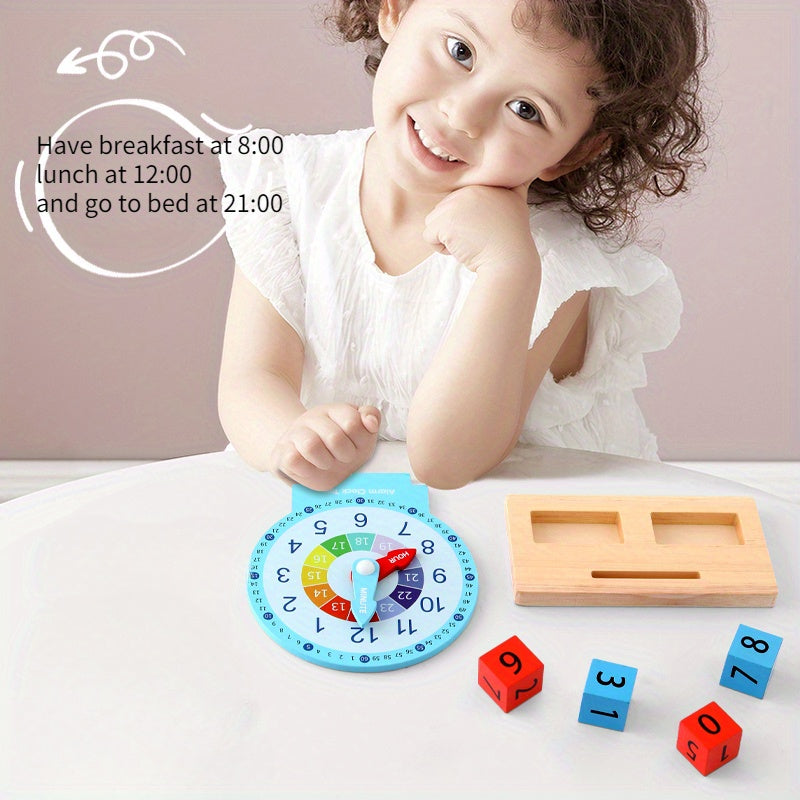 Wooden Early Education Alarm Clock Block Cube Game Learning Tools