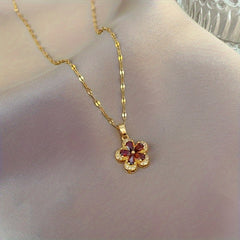 Stainless Steel Red Flower Necklace Clavicle Chain