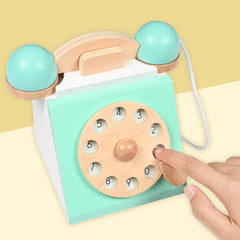 Interactive Wooden Telephone Pretend Retro Phone