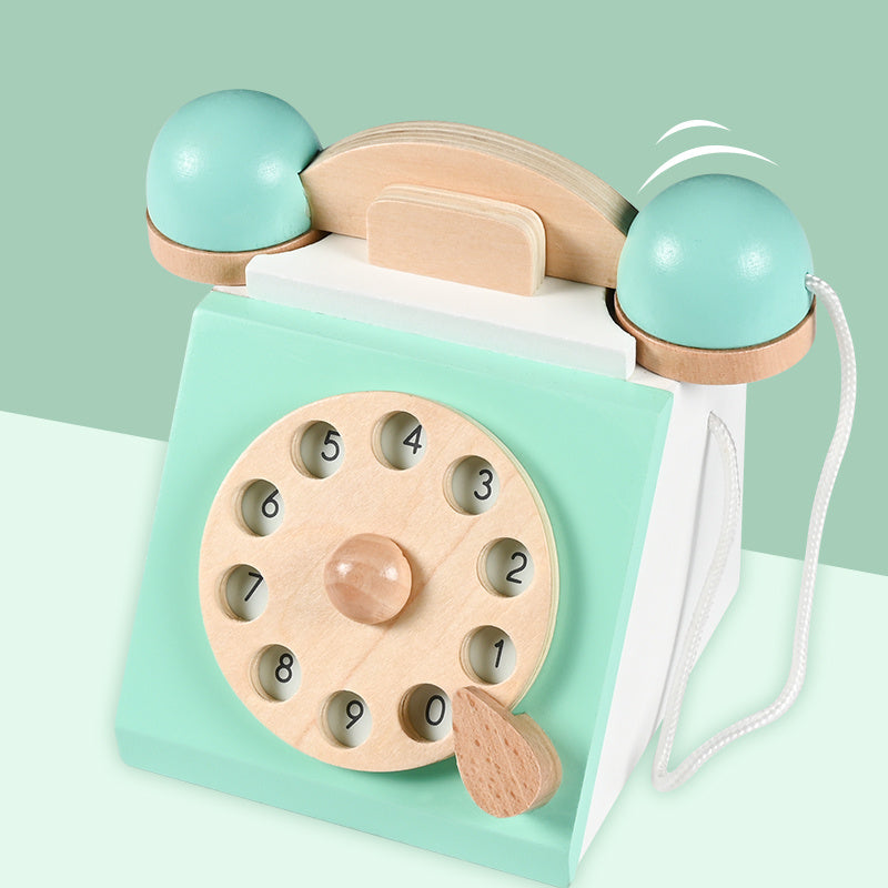 Interactive Wooden Telephone Pretend Retro Phone