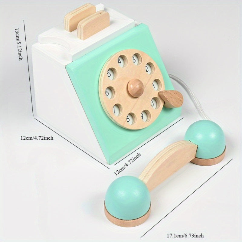 Interactive Wooden Telephone Pretend Retro Phone