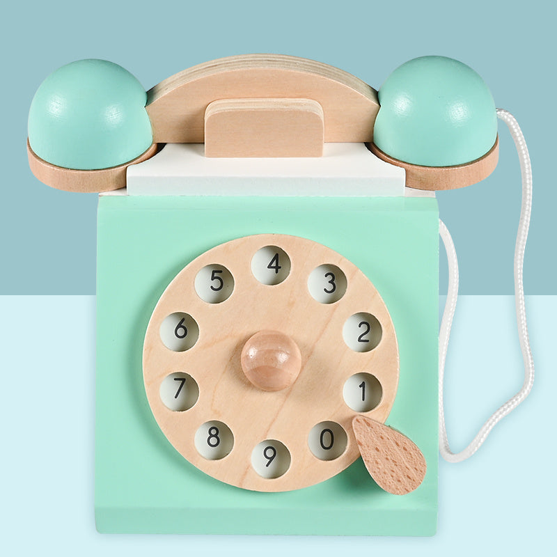 Interactive Wooden Telephone Pretend Retro Phone