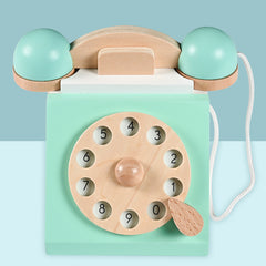Interactive Wooden Telephone Pretend Retro Phone
