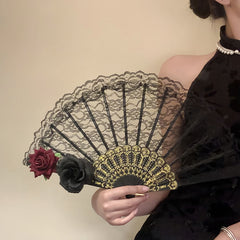 Gothic Rose Fan Halloween Accessory Retro Decoration
