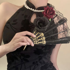 Gothic Rose Fan Halloween Accessory Retro Decoration