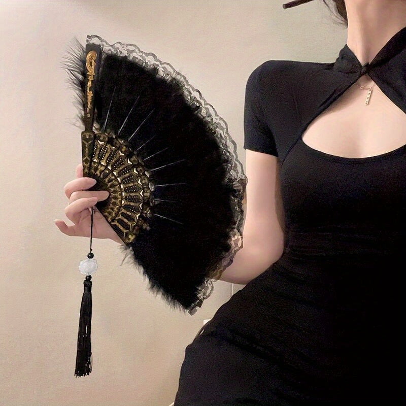Gothic Rose Fan Halloween Accessory Retro Decoration