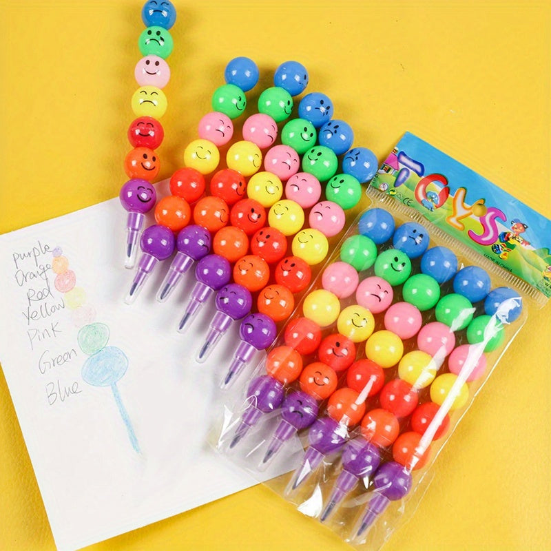 10pcs Fun Cartoon Face Crayons 7 Colors Building Block School Rewards Birthday