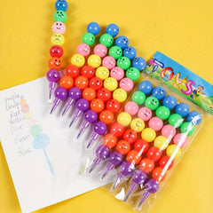 10pcs Fun Cartoon Face Crayons 7 Colors Building Block School Rewards Birthday