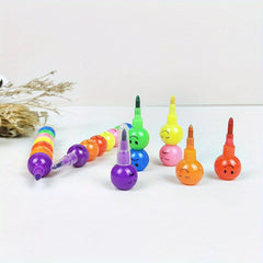 10pcs Fun Cartoon Face Crayons 7 Colors Building Block School Rewards Birthday